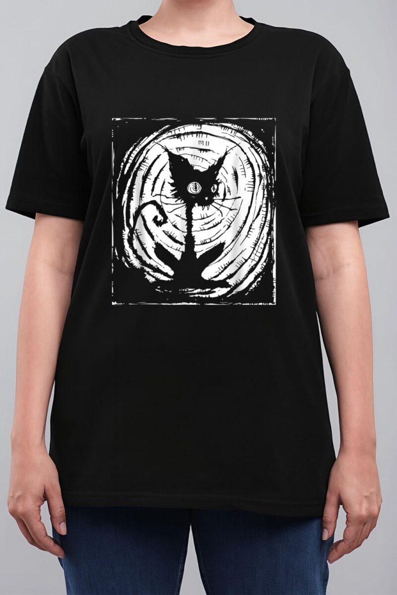 Black Cat Lazy Halloween Costume Scary Creepy Women T-Shirt