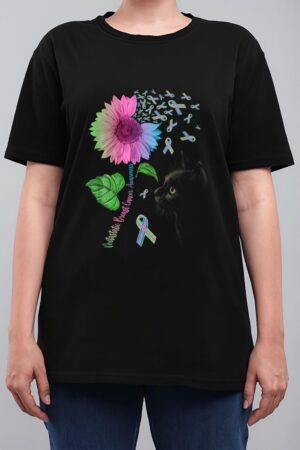 Black Cat Sunflower Metastatic Breast Cancer Awareness Day Women T-Shirt