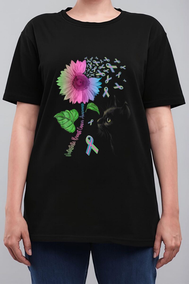 Black Cat Sunflower Metastatic Breast Cancer Awareness Day Women T-Shirt
