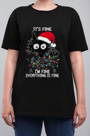 Black Cat christmas It's Fine I'm Fine Everything Is Fine Women T-Shirt