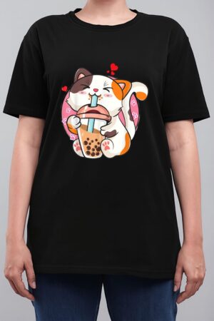 Cat Boba Bubble Tea Kawaii Anime Japanese Women T-Shirt