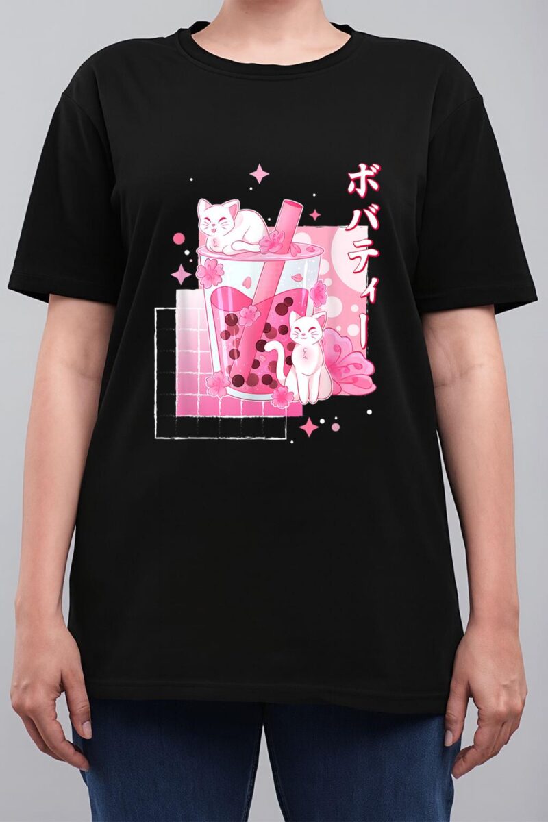 Cat Boba Tea Bubble Tea Anime Cats Lover Kawaii Gifts Women T-Shirt