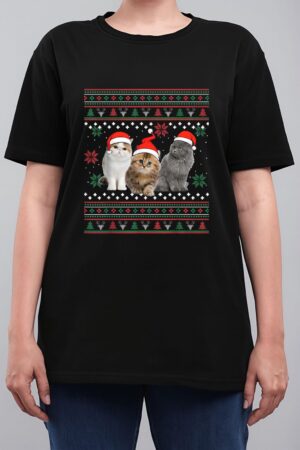 Cat Christmas Ugly Sweater Santa Hat Gifts For Cat Lover Women T-Shirt