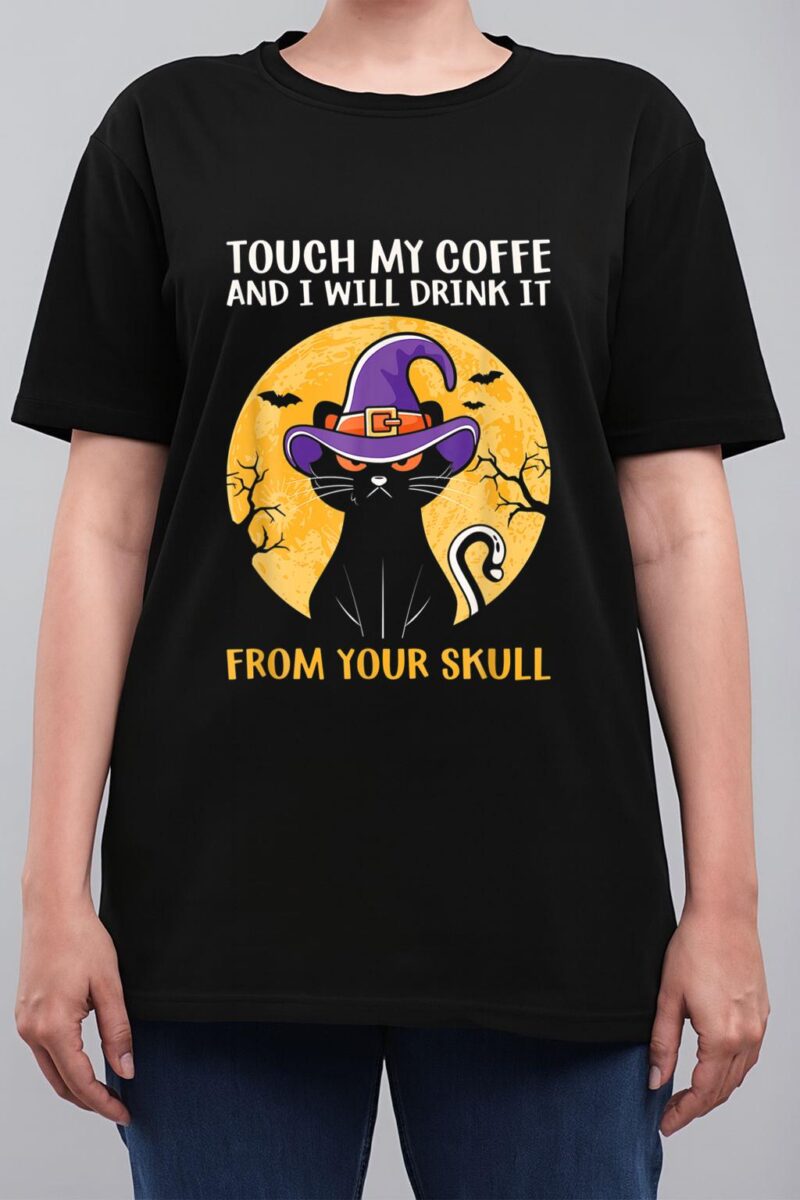 Cat Funny Ouch My Coffee And I Will Drink It From Your Skul Women T-Shirt