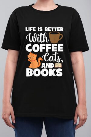 Cat Lovers Cats And Books Coffee Cats And Books Cat Books Women T-Shirt