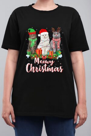 Cat Meowy Family Matching Christmas Pajamas Santa Cats Xmas Women T-Shirt
