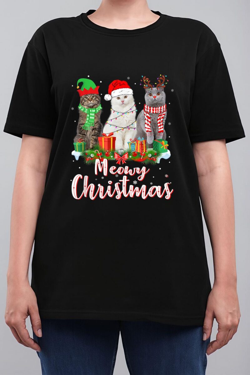 Cat Meowy Family Matching Christmas Pajamas Santa Cats Xmas Women T-Shirt