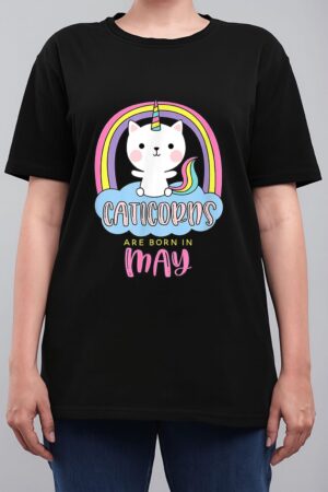 Caticorns Are Born In May Birthday Cat Unicorn Rainbow Cute Women T-Shirt