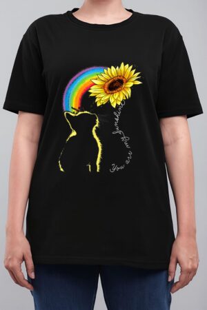Cats Are My Sunshine Sunflower Rainbow Funny Cat Lovers Gift Women T-Shirt