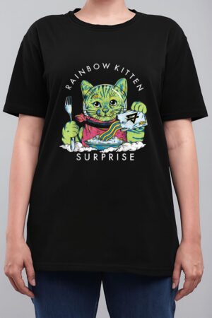 Cats Rainbow Kitten Surprise Cute Eat Retro Animals Vintage Women T-Shirt