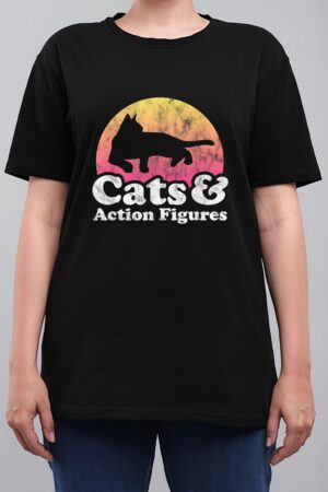 Cats and Action Figures Mens or Womens Cat and Action Figure Women T-Shirt
