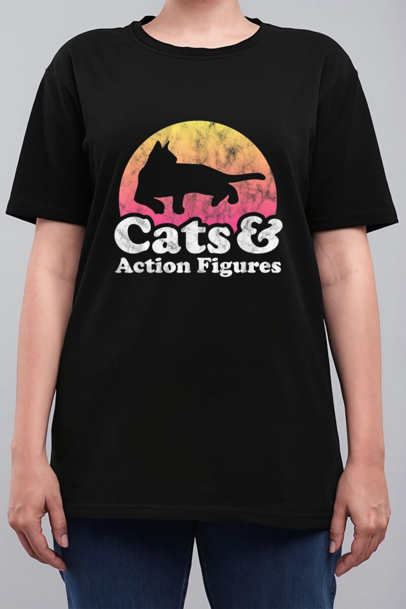 Cats and Action Figures Mens or Womens Cat and Action Figure Women T-Shirt