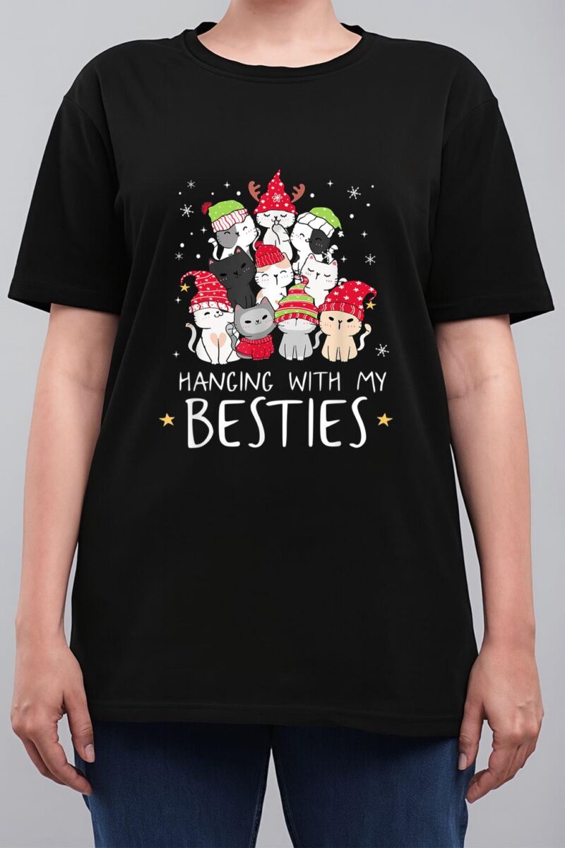Christmas Cat Lover Christmas Tree Kawaii Cat Bestie Women T-Shirt