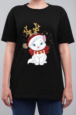 Christmas Cat Reindeer light Antlers Women T-Shirt