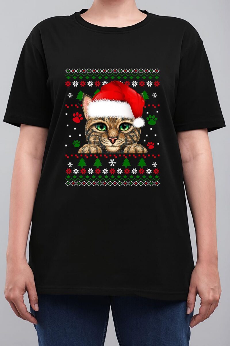 Christmas Cat Santa Hat Merry Catmas Ugly Christmas Sweater Premium Women T-Shirt
