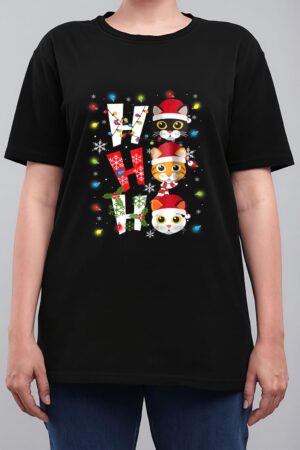 Christmas Ho Ho Ho Cat Lovers Lights Pajamas Funny Xmas Women T-Shirt
