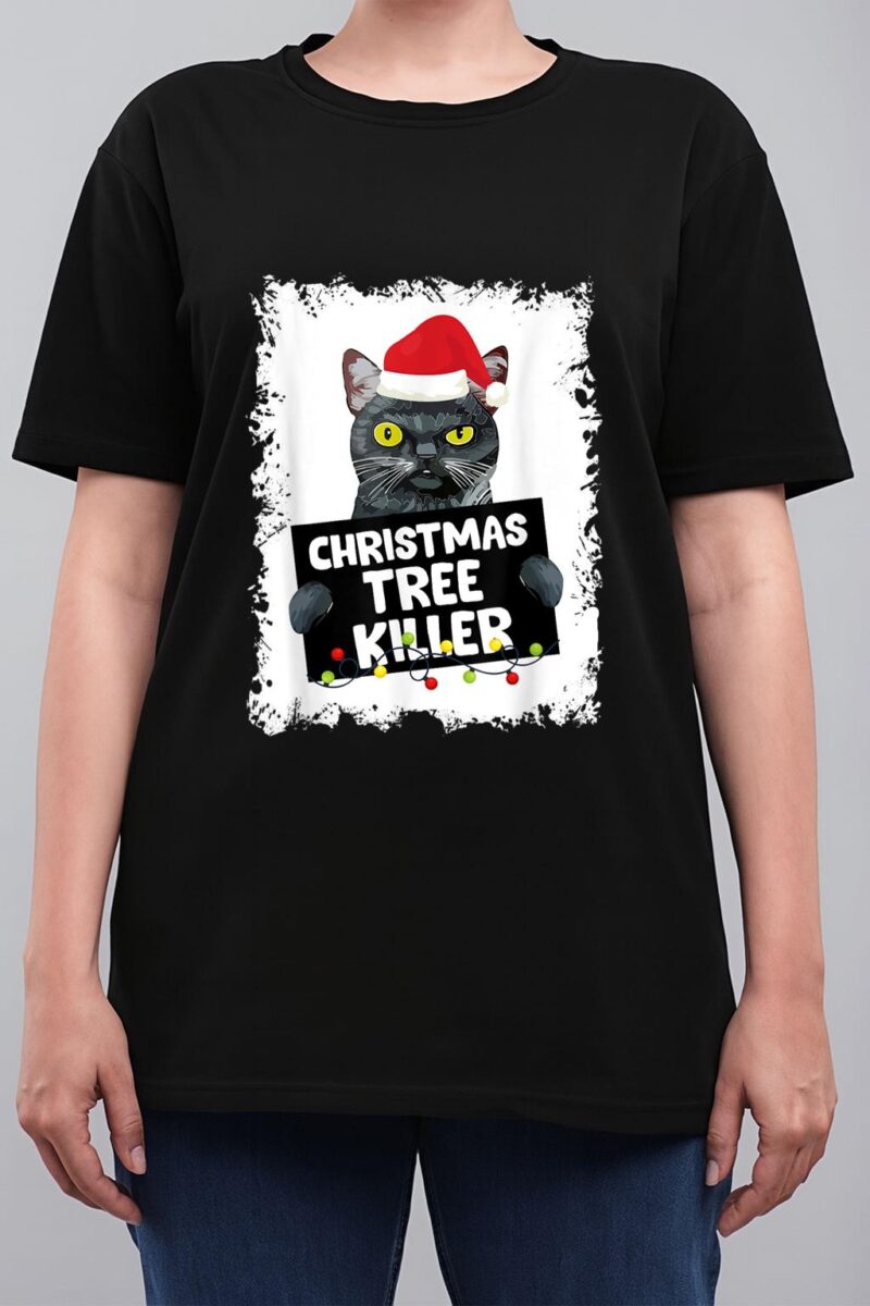 Christmas Tree Killer Naughty Black Cat Christmas Women T-Shirt