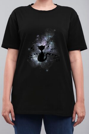 Cool Music and Cats - Cat Playing Piano - Music Note Lover Women T-Shirt