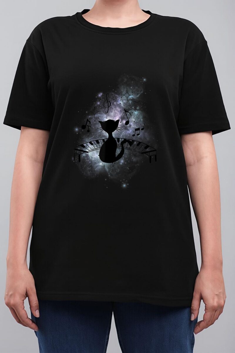 Cool Music and Cats - Cat Playing Piano - Music Note Lover Women T-Shirt
