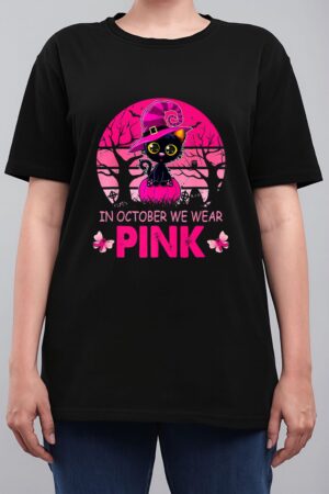 Cute Cat Breast Cancer Awareness In October We Wear Pink Women T-Shirt