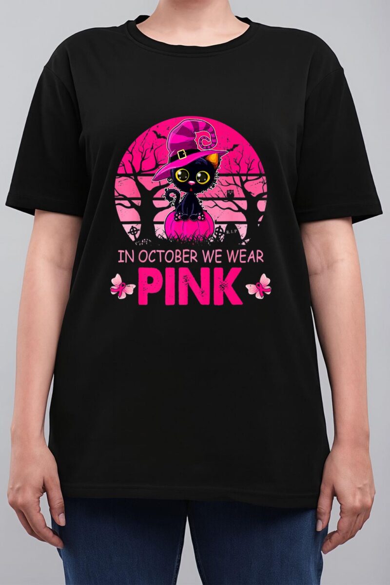 Cute Cat Breast Cancer Awareness In October We Wear Pink Women T-Shirt
