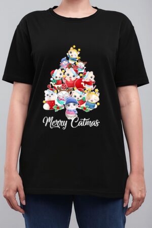 Cute Cat Christmas Tree Merry Catmas For Kitten Xmas Lover Women T-Shirt