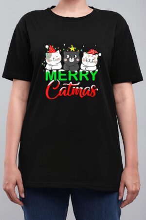 Cute Cat Lover Xmas Lights Santa Merry Catmas Cat Christmas Women T-Shirt