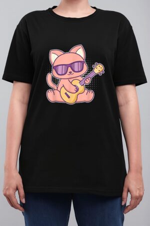 Cute Cat With Sunglasses Playing On A Guitar Women T-Shirt