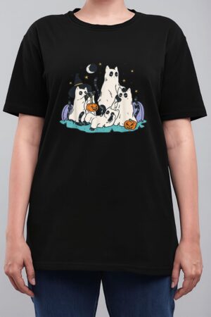 Cute Ghost Cats Cat Ghosts Funny Halloween Outfit Costumes Women T-Shirt