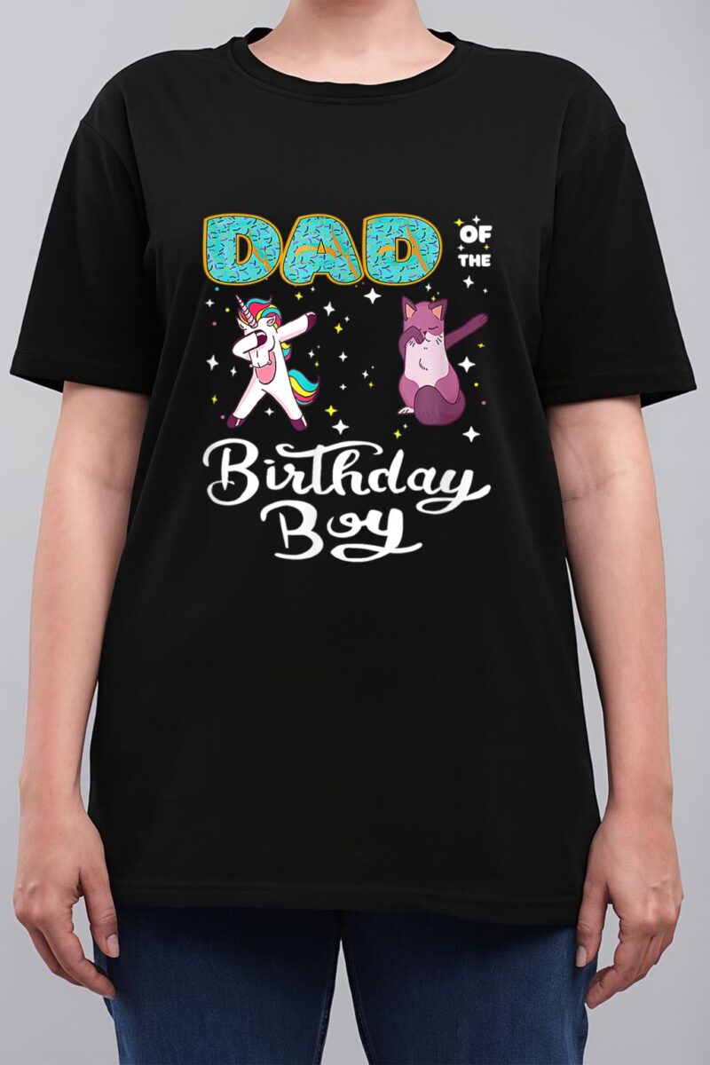 Dad Of He Birthday Boy Donut Dabbing Unicorn Kitten Cat Women T-Shirt