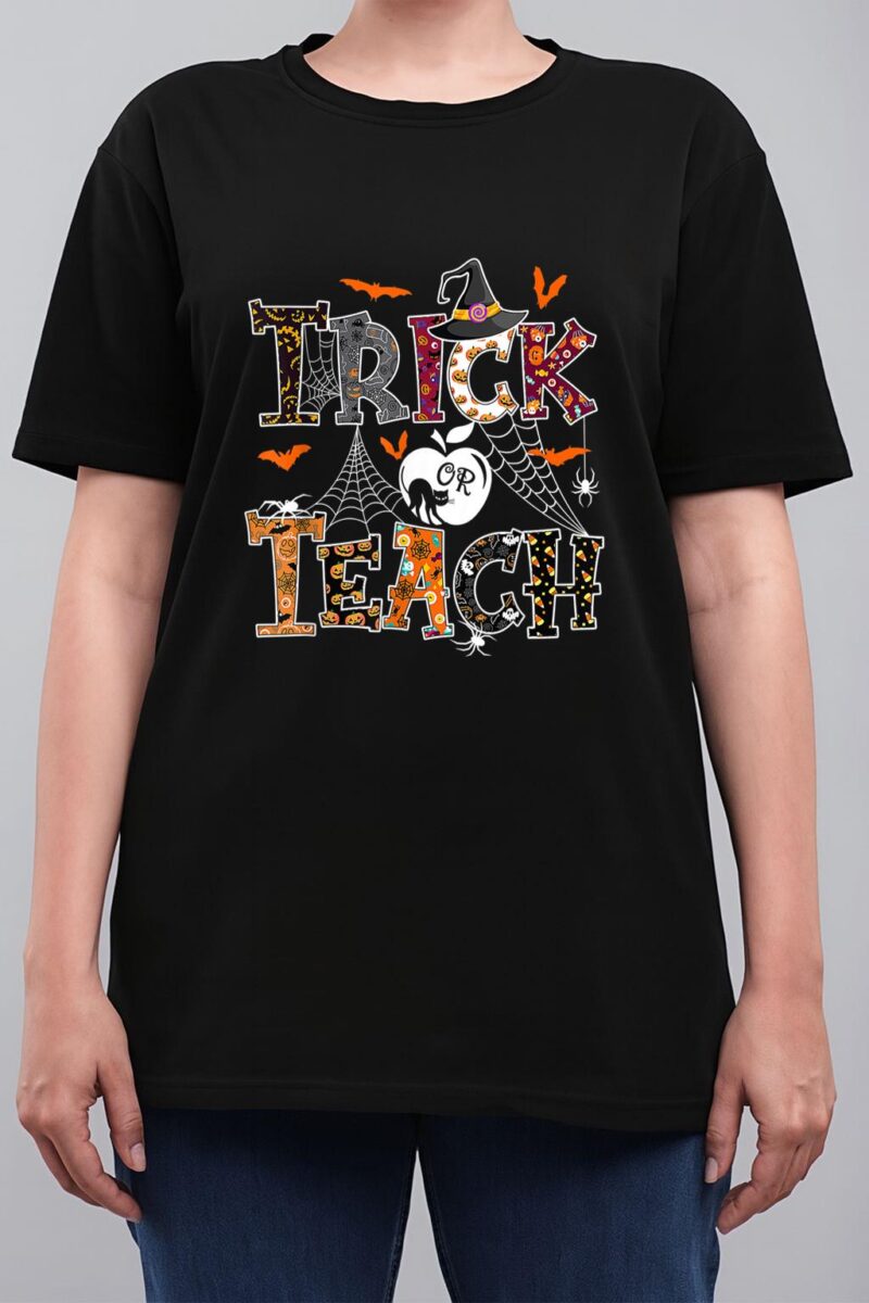 Fall Holiday Themed Thanksgiving Halloween Teacher Trick Or Women T-Shirt