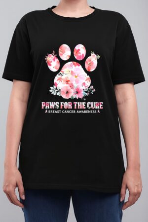 Floral Paws For He Cure Dog Cat Breast Cancer Awareness Women T-Shirt