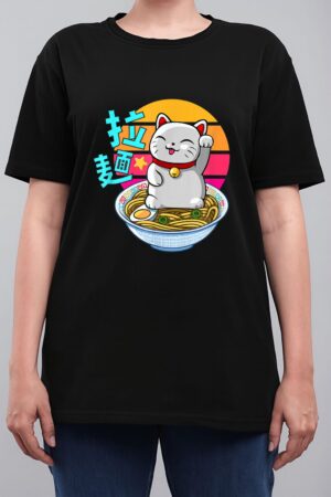 Fortune Cat Ramen Kawaii Maneki Neko Women T-Shirt