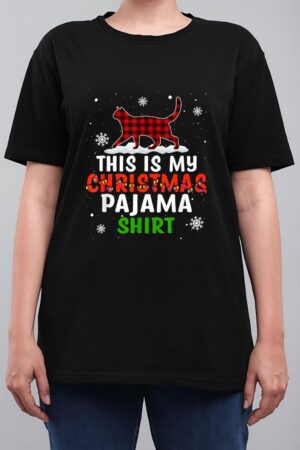 Funny Cat Christmas Lights Buffalo Red Plaid Xmas Gift Girls Women T-Shirt