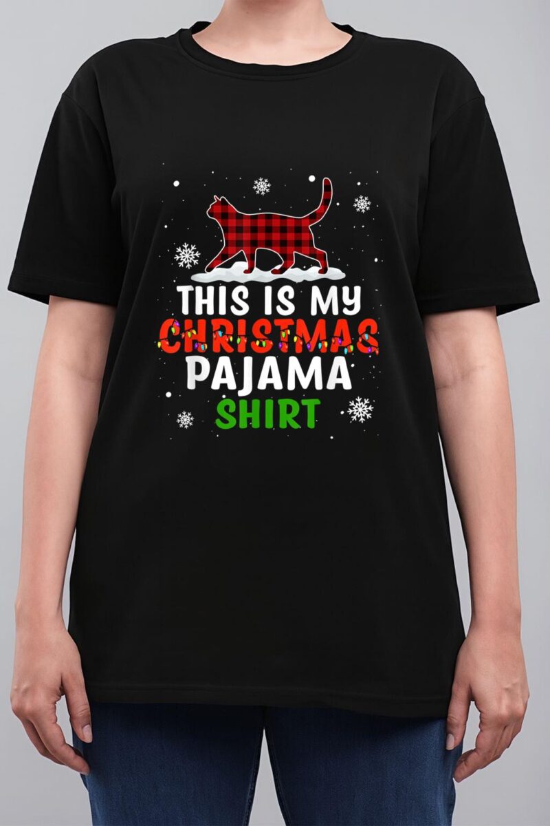 Funny Cat Christmas Lights Buffalo Red Plaid Xmas Gift Girls Women T-Shirt