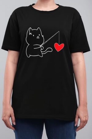 Funny Cat Fishing Heart Valentines Day Women T-Shirt