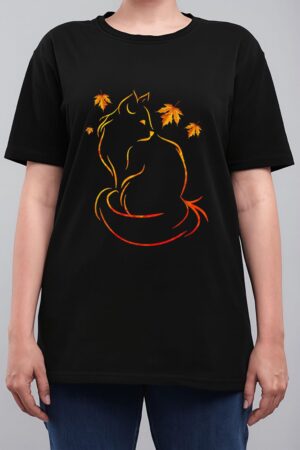 Funny Cat Leaf Fall Hello Autumn For Cute Kitten Lover Women T-Shirt
