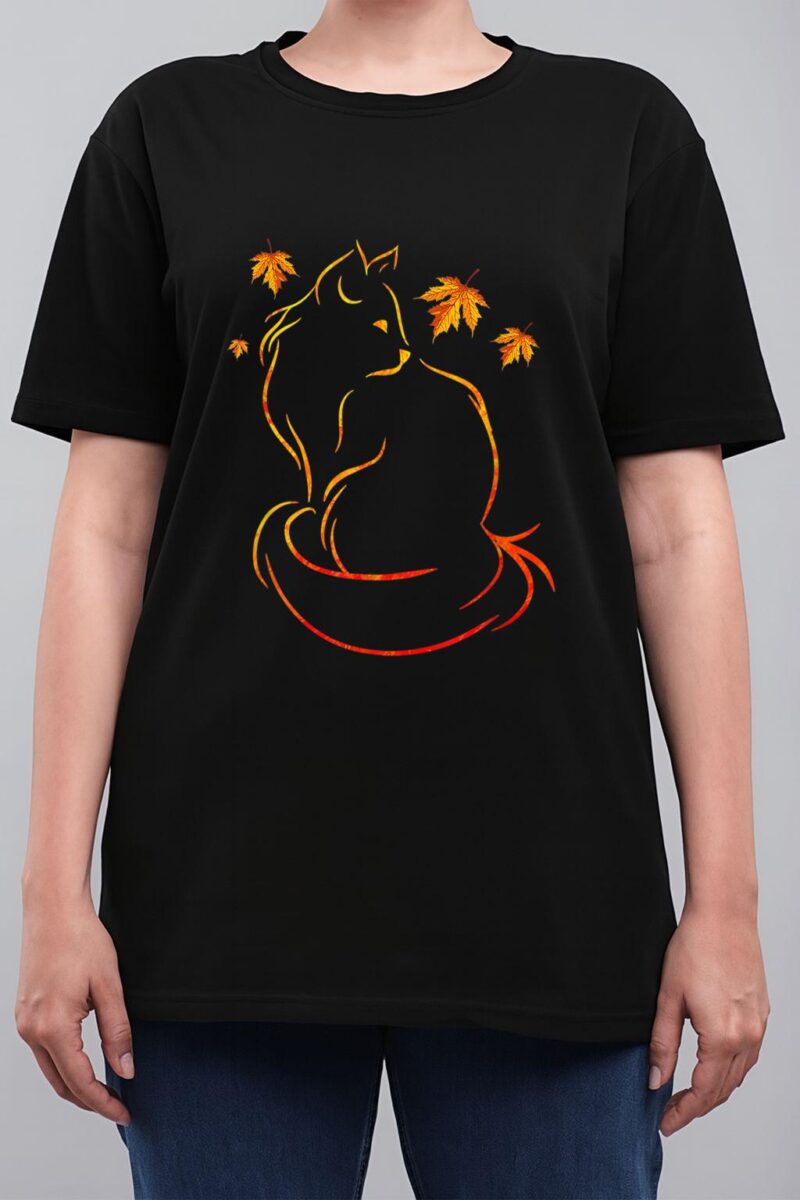 Funny Cat Leaf Fall Hello Autumn For Cute Kitten Lover Women T-Shirt
