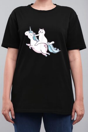 Funny Cat Riding Unicorn T-Shirt Hipster Always Be You Kitty Women T-Shirt