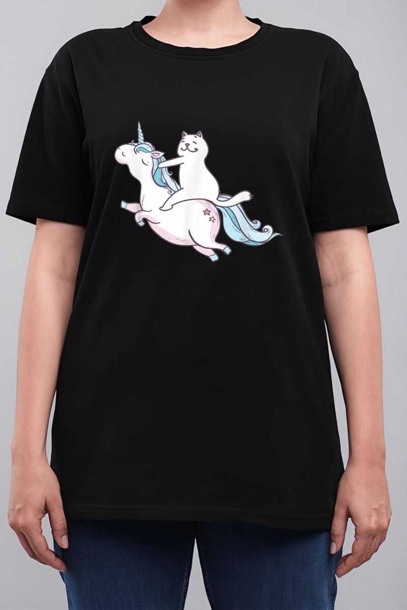 Funny Cat Riding Unicorn T-Shirt Hipster Always Be You Kitty Women T-Shirt