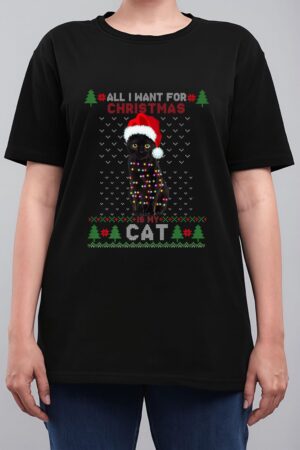 Funny Cat lovers Cute Cat Santa Hat Ugly Christmas Sweater Premium Women T-Shirt