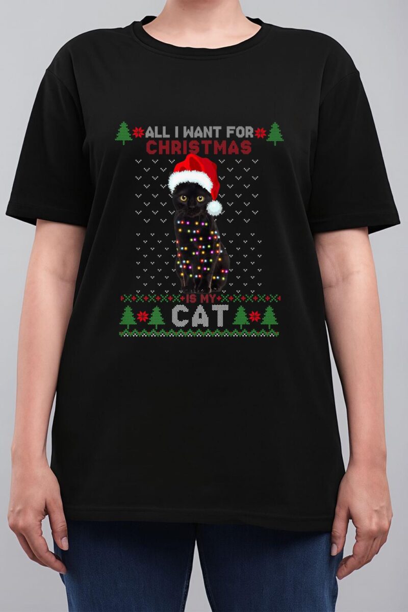 Funny Cat lovers Cute Cat Santa Hat Ugly Christmas Sweater Premium Women T-Shirt