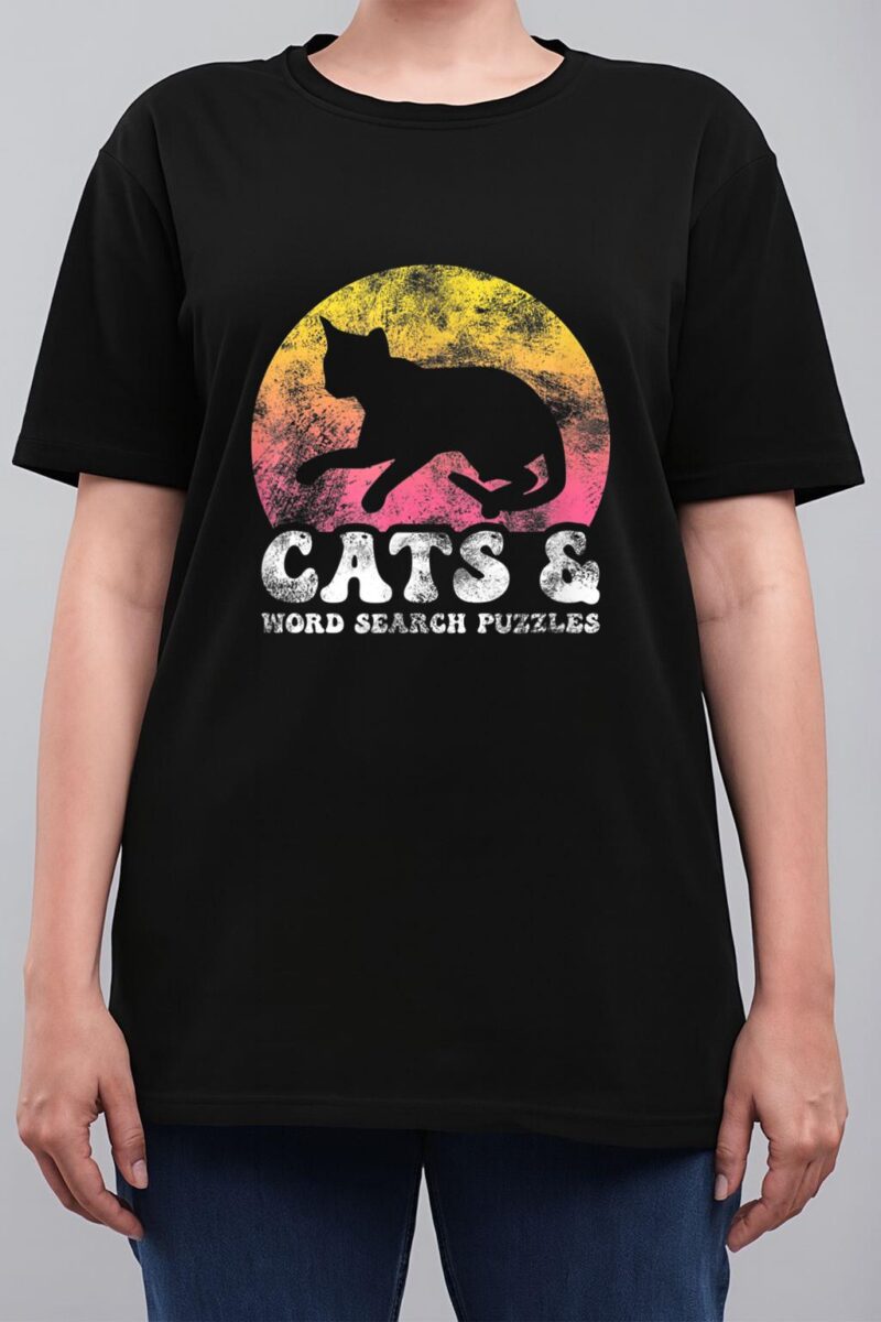 Funny Cats Word Search Puzzles Vintage Retro Hobby Women T-Shirt
