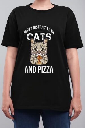 Funny Easily Distracted By Cats And Pizza Lovers Cat Lovers Women T-Shirt
