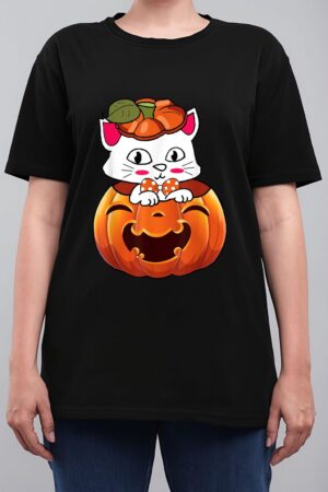 Funny Halloween Jack-O-Lantern Pumpkin Cat Gifts Women T-Shirt