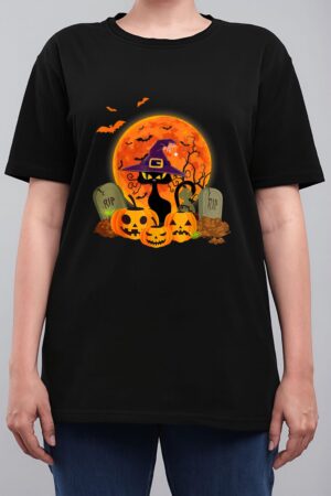 Halloween Scary Black Cat Funny Halloween Costume Women T-Shirt