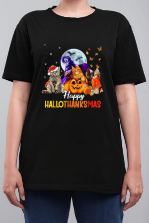 Happy-Thanksgiving Cat Happy-Hallothanksmas Cute-Cats Women T-Shirt