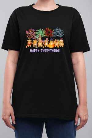 Happy Everything cat Seasons All Year Tree funny cat lover Women T-Shirt