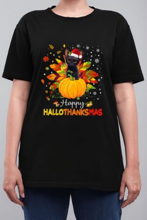 Happy Hallothanksmas Cat Halloween Thanksgiving Christmas Women T-Shirt