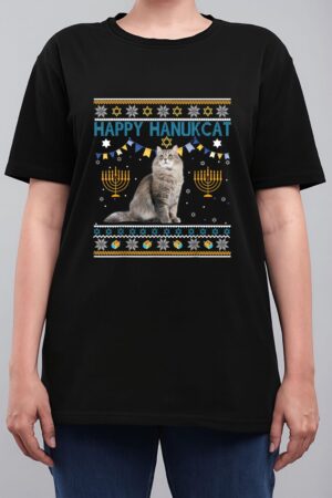Happy Hanukcat Ugly Hanukkah Sweater Cat Chanukah Jewish Women T-Shirt
